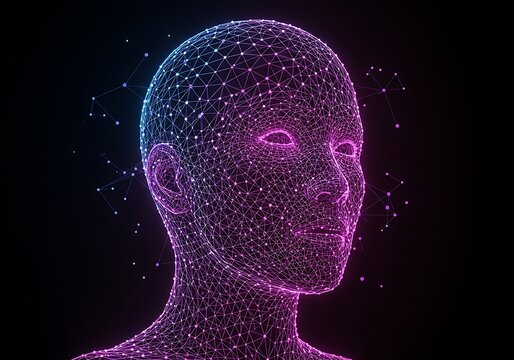 Abstract representation of Artificial Intelligence as a digital profile with connected data points - Powered by Adobe