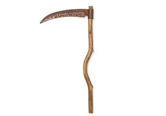 Fototapeta premium Antique scythe isolated on white background