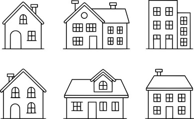 A Collection of Simple Line Art Houses and Buildings