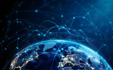 Stunning Earth visualization with global network connections conveying international business reach, modern technology, and worldwide communication capabilities