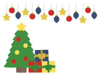 Fototapeta premium クリスマスツリー プレゼント オーナメント フレーム イラスト