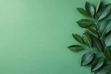 Green plant branch with fresh natural leaves creating an organic, eco friendly background with copy space
