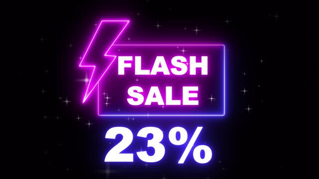 23% Flash sale shopping neon sign fluorescent light glowing banner background. black friday, big sale event for shop, retail, resort, bar display promotion business concept. - Powered by Adobe