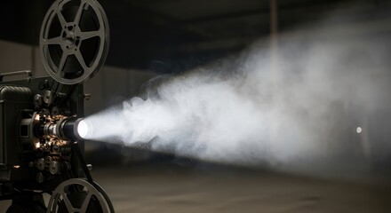 Nostalgic cinema a vintage projector with light beam and cinematic smoke a symbol of bygone era of