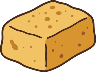 A simple cartoon illustration of a porous, rectangular yellow-brown block, resembling a sponge.