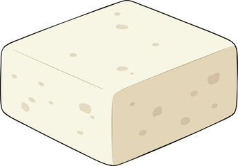 A simple, stylized illustration of a block of tofu, presented in a light beige color with subtle speckles.