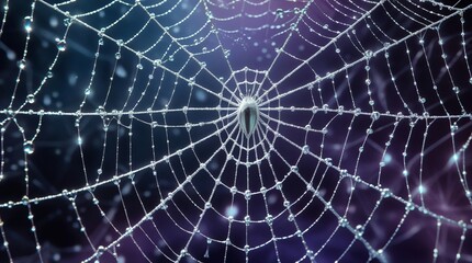 Obraz premium 3d seamless pattern of spider web silk texture, silver glowing threads with tiny dewdrops