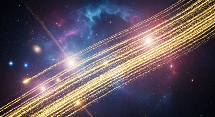 Cosmic symphony of golden streaks against a starlit galactic canvas exploration