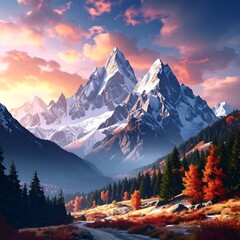 Majestic Mountain Scenery at Sunrise.