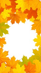 Obraz premium Autumnal maple leaves form a frame around a white background