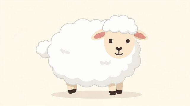 Cute Cartoon Sheep Standing on a Light Background.