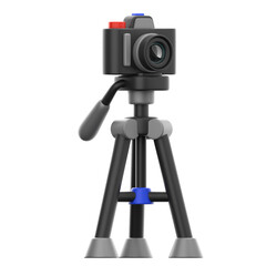 Camera on Tripod with Red Blue and Gray Accents Isolated on Transparent Background