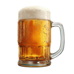 Frothy golden beer in a clear glass mug with condensation droplets amber, Cut Out, Isolated On White Background, Png Transparent