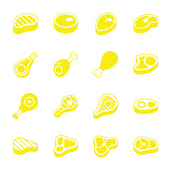 Collection of Yellow Meat Icons on White Background