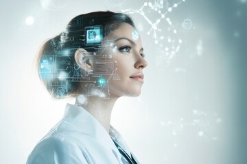 Innovative scientist explores advanced technologies in a futuristic lab setting