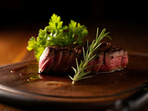 Gourmet Steak Close-Up with Herbs