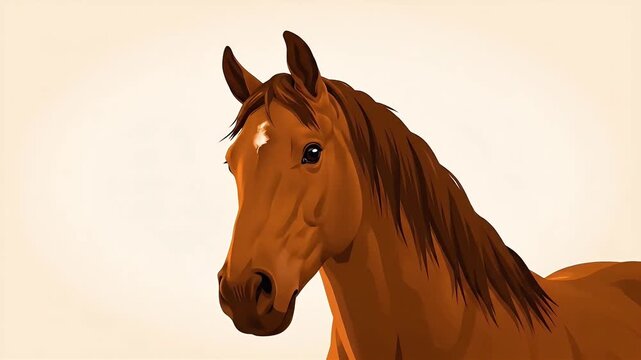Majestic Brown Horse with White Blaze on Forehead Close-up Portrait.