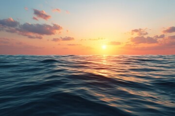 Obraz premium Creation Origin Symbolic concept. Serene ocean waves reflecting a colorful sunset sky.