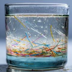 Glass of Water with Microplastic Fibers