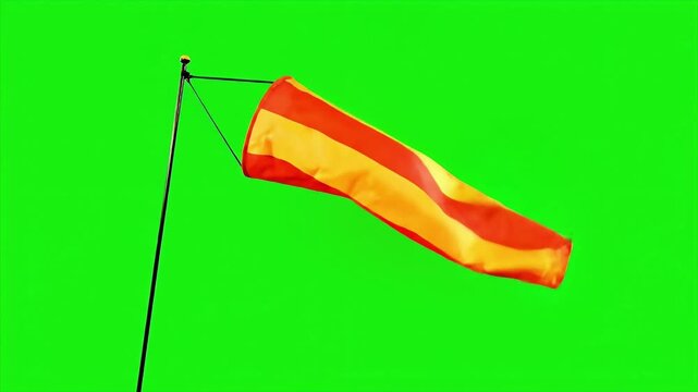 Windsock Indicating Wind Direction on a Green Screen Background.