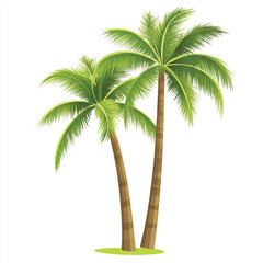 Obraz premium Two vibrant green palm trees standing tall on a small patch of grass.