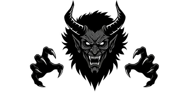 Evil demon illustration with horns and claws isolated on white background - Powered by Adobe