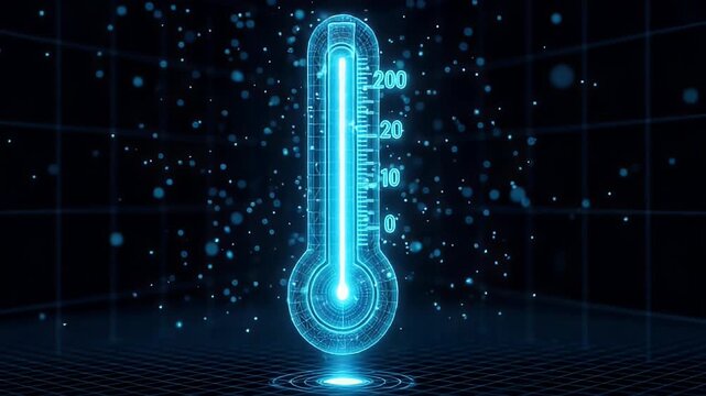 Futuristic Digital Thermometer Illuminating Data Measurement with Advanced Technology, Symbolizing Environmental Monitoring, Scientific Progress, and Intelligent Systems
