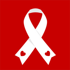 White ribbon with a heart symbol at the tip, representing health awareness and medical support, flat art design style.
