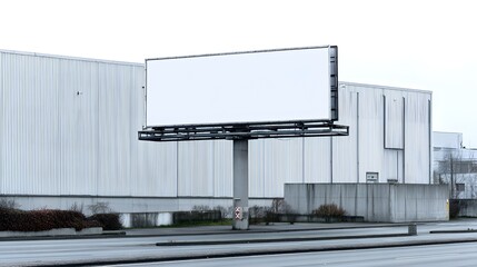 Obraz premium Blank outdoor billboard for advertising placement stands tall against a modern building with a street in the foreground ready for marketing.