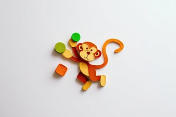 Fototapeta premium Colorful Monkey Toy with Shapes and Playful Expression in Simple Design
