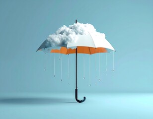 Cloud rests atop umbrella, raining. Cool, surreal scene