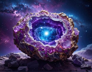 Amethyst geode reveals a cosmic, starry interior