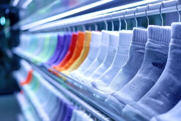 Fototapeta premium Colorful Varieties of Socks Displayed on a Retail Store Shelf