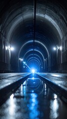 Tunnel vision track and reflection in dark archway