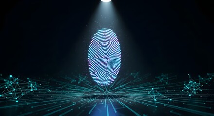 Futuristic digital fingerprint scanner for biometric authentication and cybersecurity.