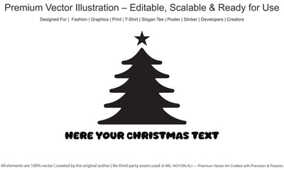 Simple black silhouette christmas tree with star and text space
