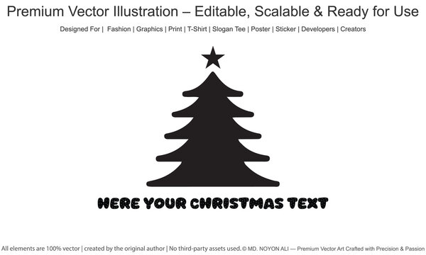 Simple black silhouette christmas tree with star and text space