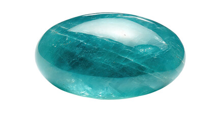 High-polish cabochon aquamarine stone, smooth and oval-shaped, isolated on a Transparent background, PNG file.