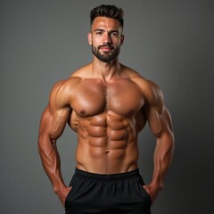 Fototapeta premium Muscular Caucasian Fitness Man Posing in Gym