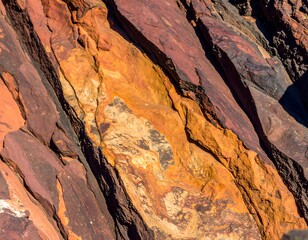 Close-up view of layered rock formations