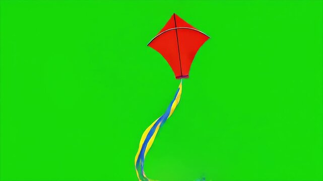 Red Kite Flying Animation on Green Screen Background.