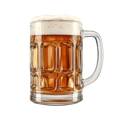 Glass mug filled with beer and foam, isolate on transparent white background