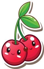 cartoon cherries sticker vector on transparent.