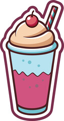 cartoon milkshake sticker vector on transparent.