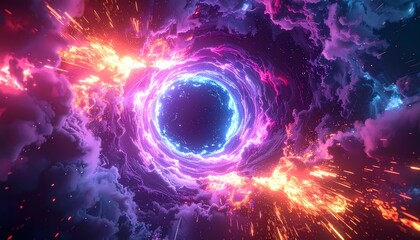Vibrant Cosmic Portal with Nebulous Clouds and Energetic Glow.