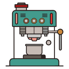 Retro style red and teal espresso machine with buttons and lever