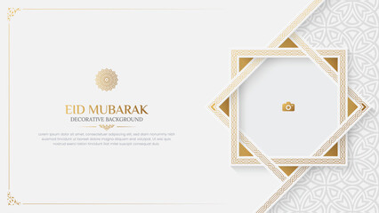 Eid Mubarak Islamic elegant ornamental background with Arabic pattern and photo frame