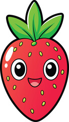 cartoon strawberry sticker vector on transparent.