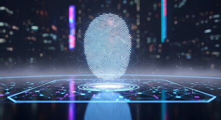Futuristic Holographic Fingerprint Scan for Digital Identity Verification.