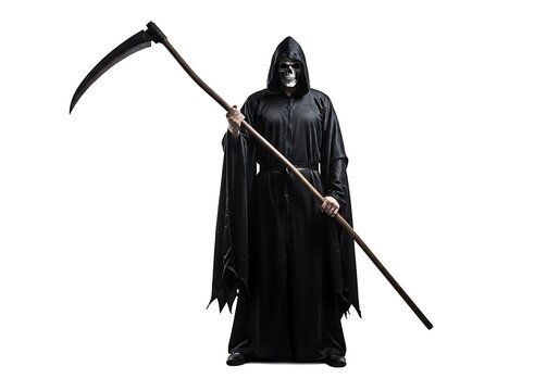 Grim reaper figure with scythe